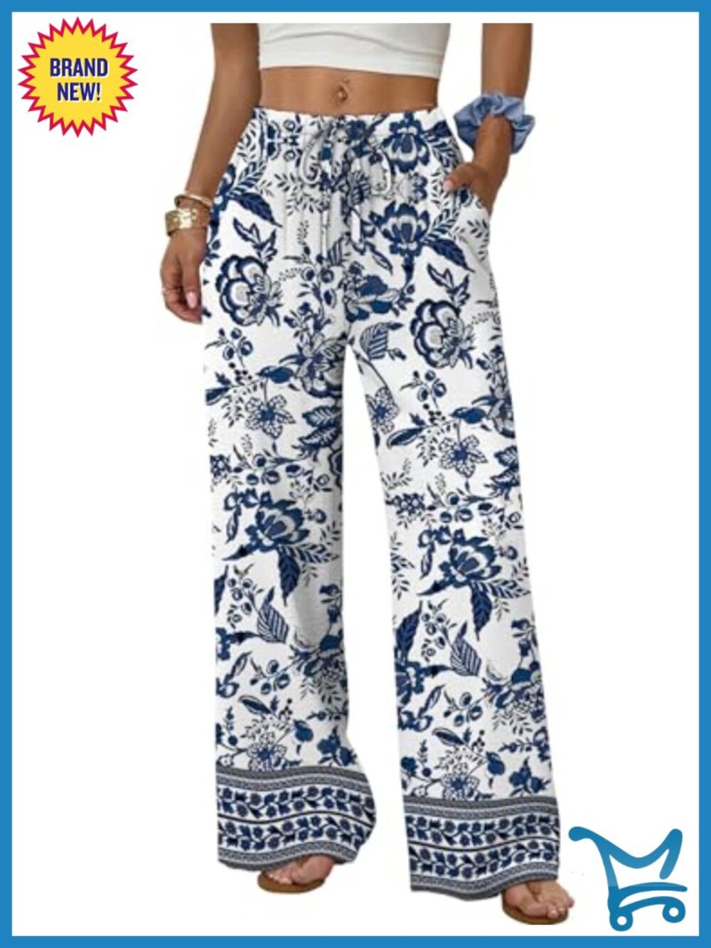 Wide Leg Palazzo Pants with Pockets Drawstring Elastic Waist Casual Trousers